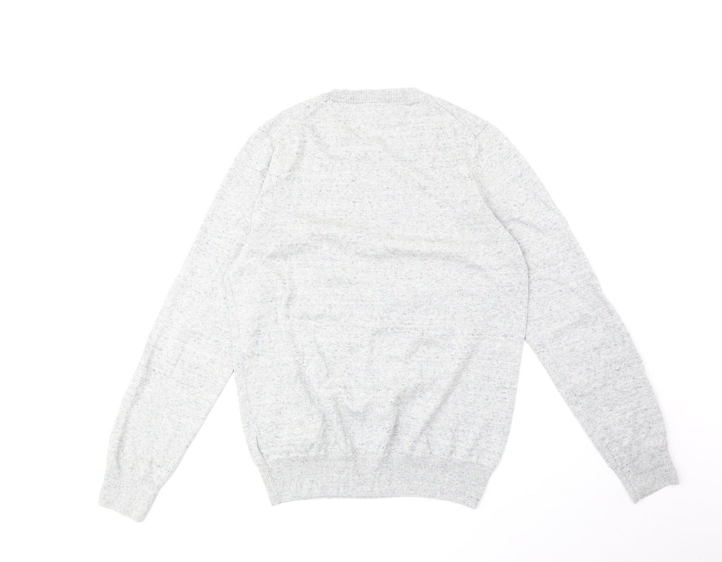 Marks and Spencer Mens Grey Round Neck Cotton Pullover Jumper Size S Long Sleeve
