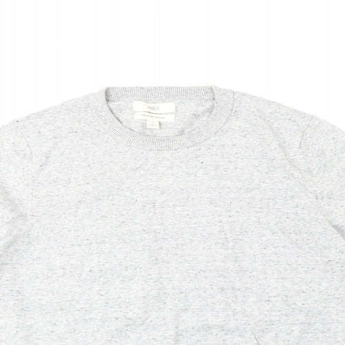 Marks and Spencer Mens Grey Round Neck Cotton Pullover Jumper Size S Long Sleeve