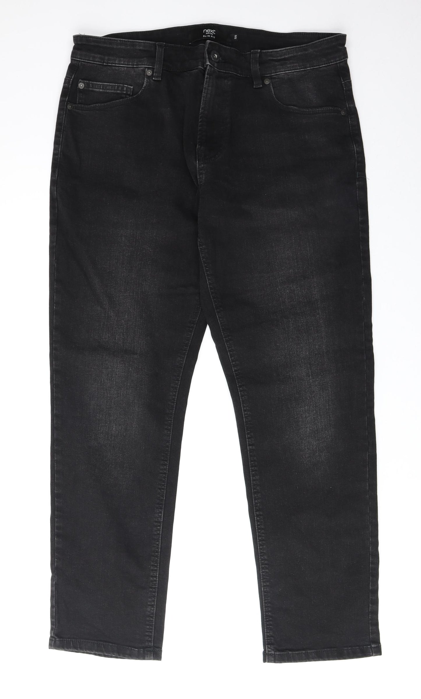 NEXT Mens Black Cotton Straight Jeans Size 32 in Regular Zip