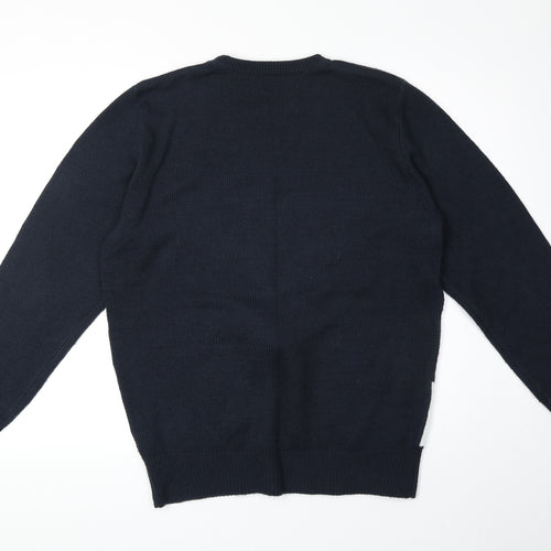 George Mens Blue Round Neck Fair Isle Acrylic Pullover Jumper Size M Long Sleeve - Christmas Rudolph