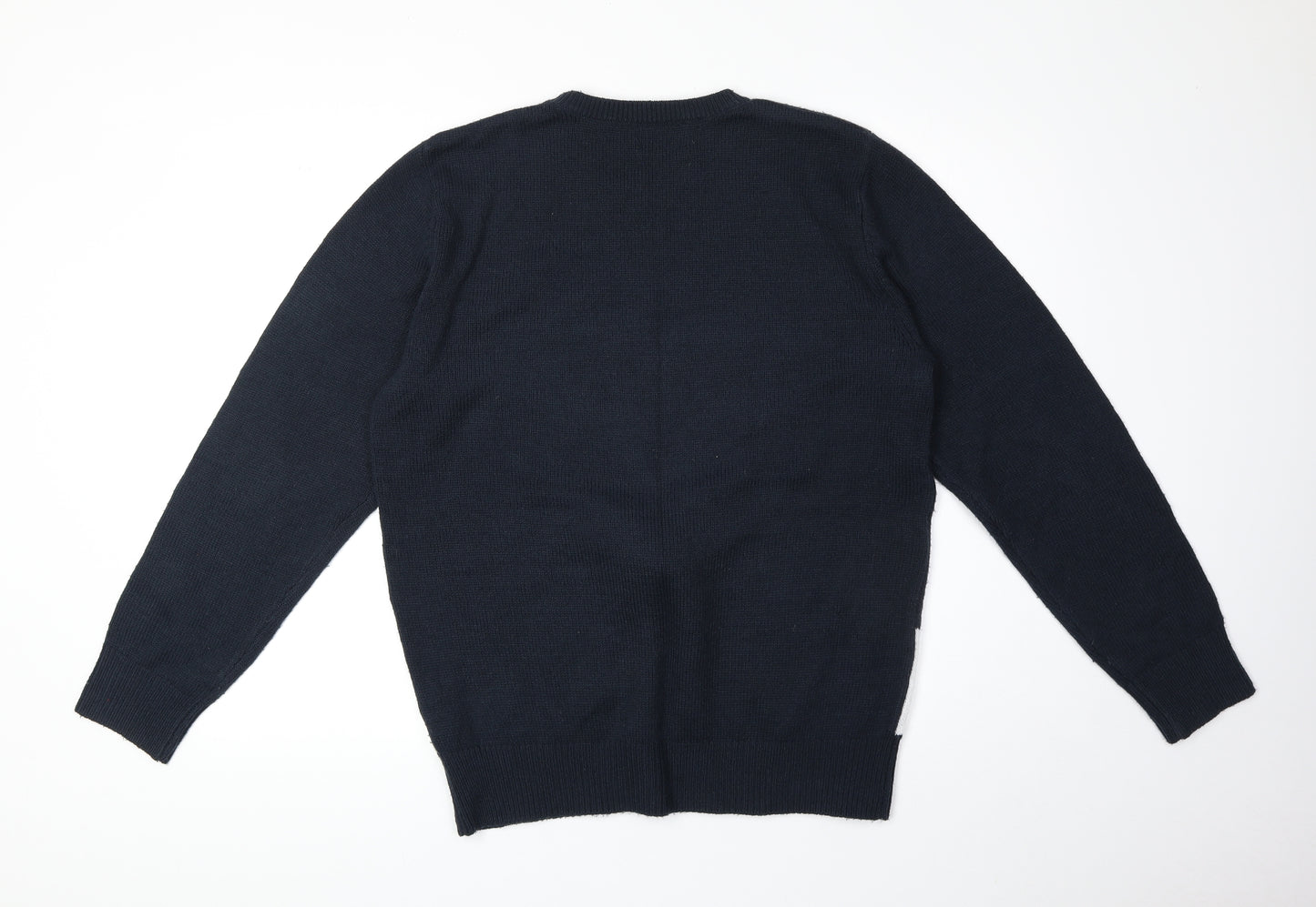 George Mens Blue Round Neck Fair Isle Acrylic Pullover Jumper Size M Long Sleeve - Christmas Rudolph