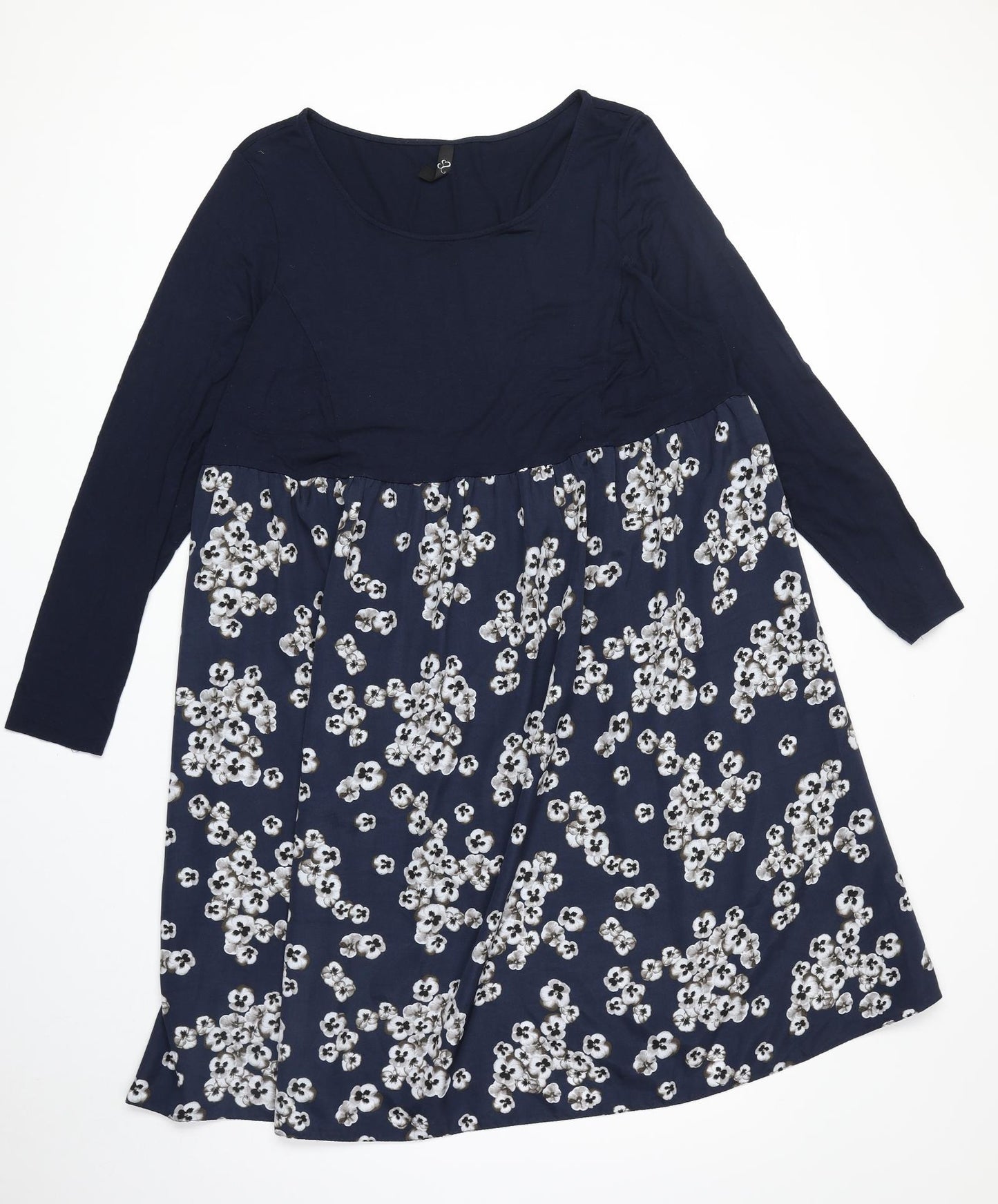 Yours Womens Blue Floral Viscose A-Line Size 20 Scoop Neck Pullover