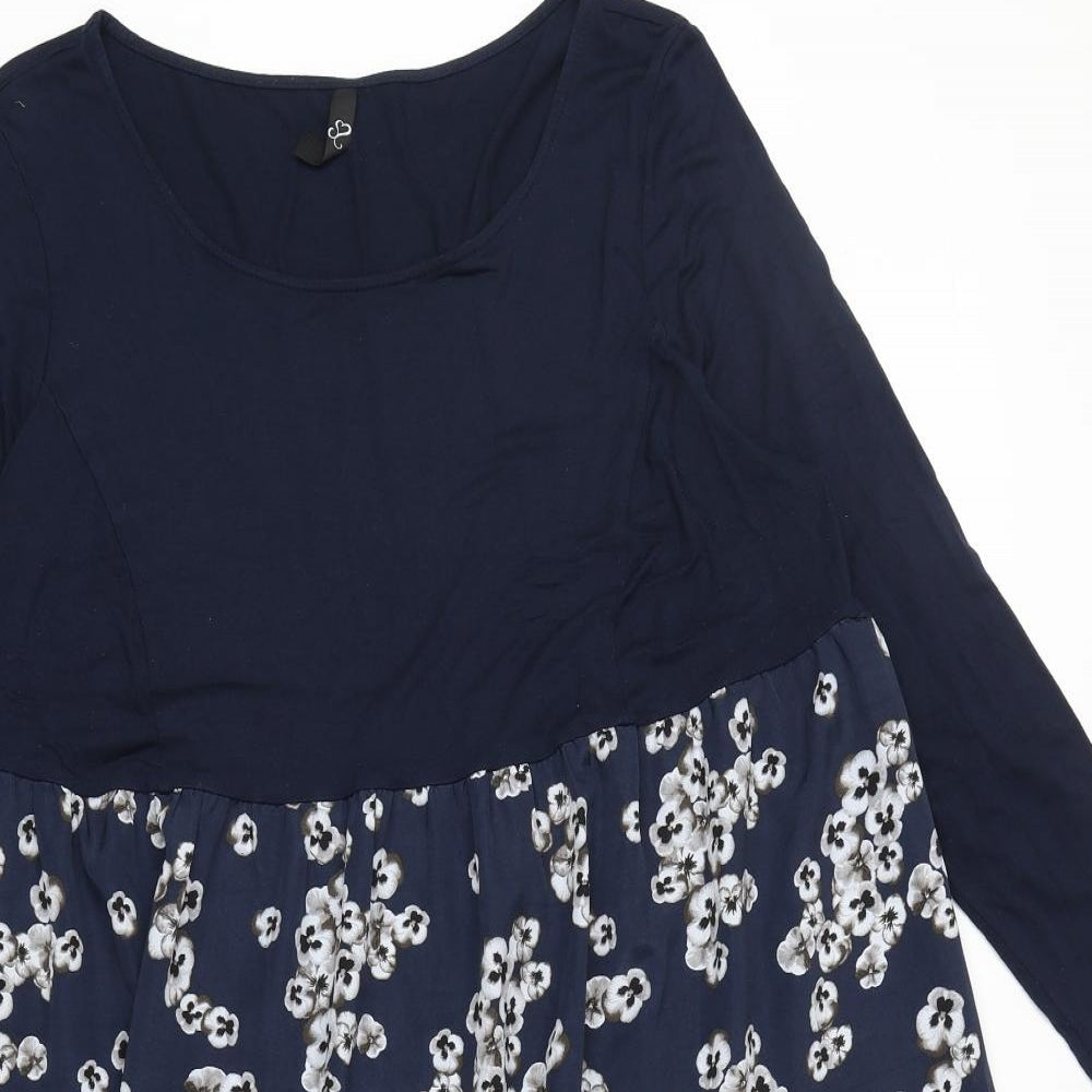Yours Womens Blue Floral Viscose A-Line Size 20 Scoop Neck Pullover
