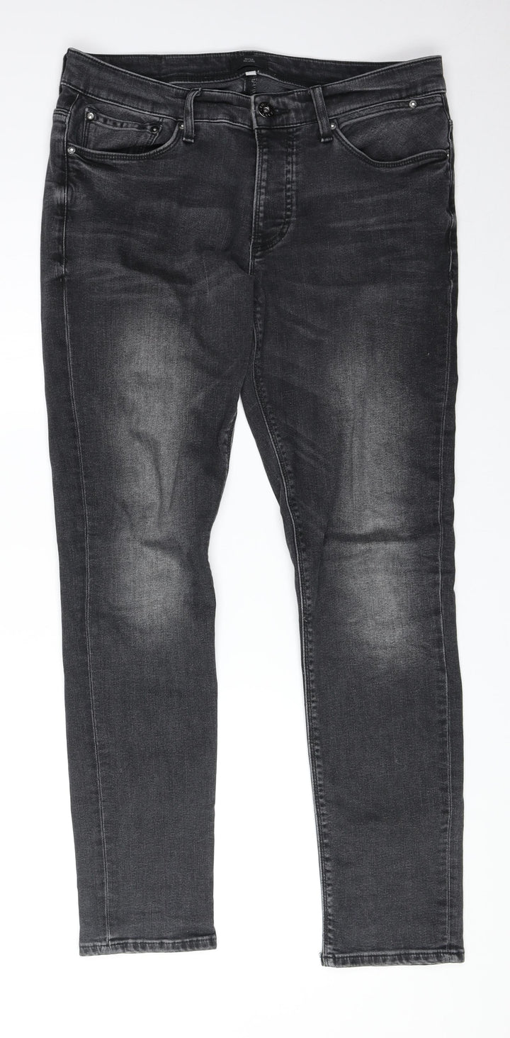 River Island Mens Grey Cotton Skinny Jeans Size 23 in Regular Zip