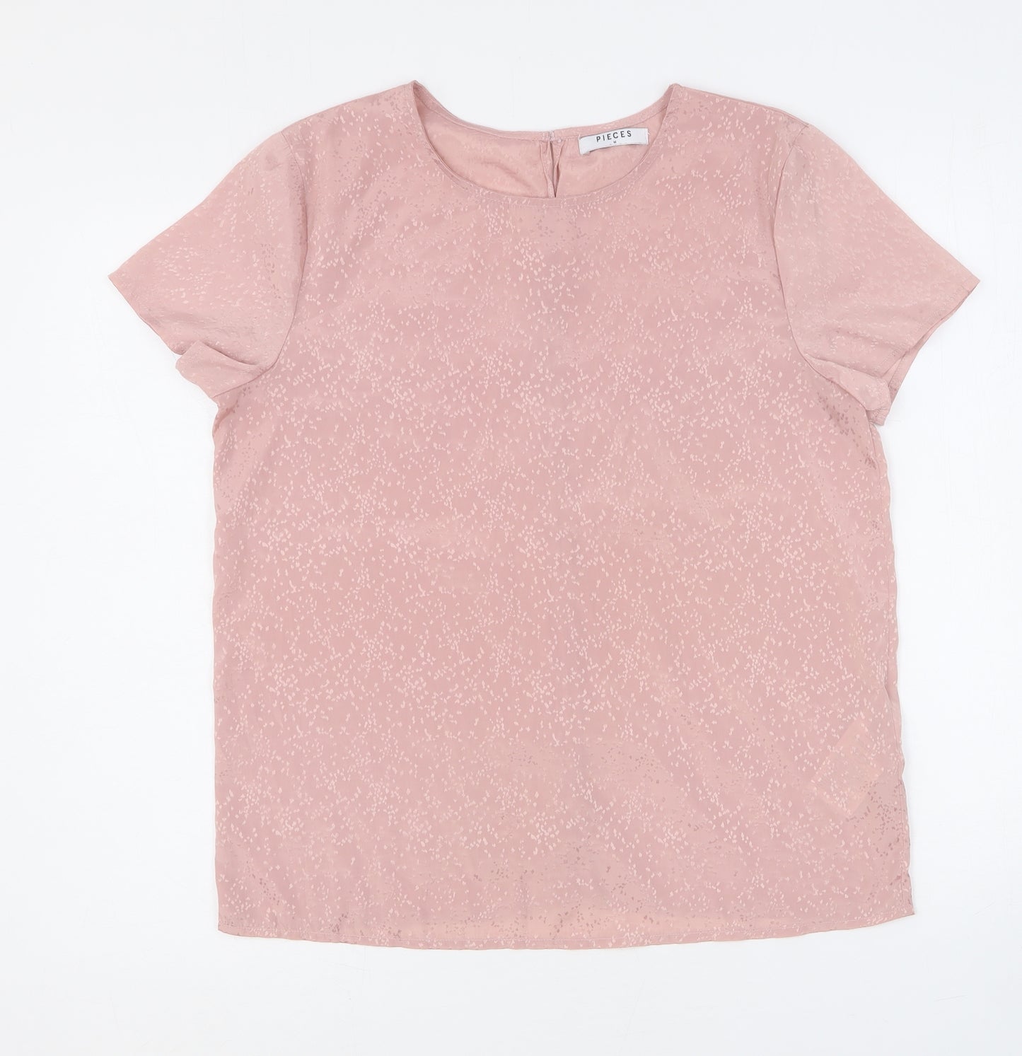 Pieces Womens Pink Geometric Polyester Basic Blouse Size M Round Neck