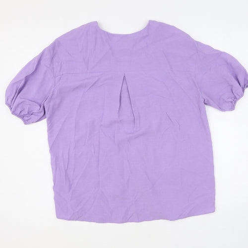 Autograph Womens Purple Viscose Basic Button-Up Size 6 V-Neck