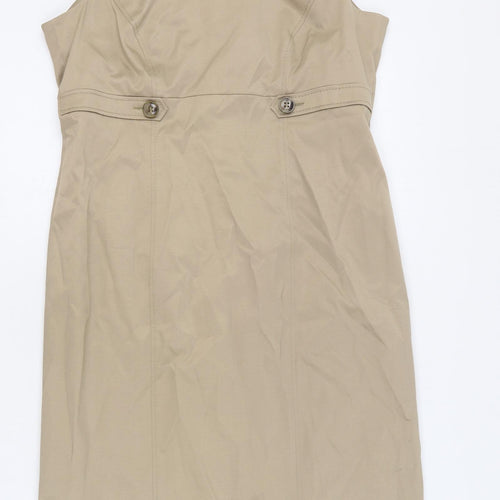 Comma Womens Beige Polyester A-Line Size 12 Scoop Neck Zip