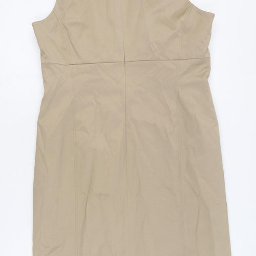 Comma Womens Beige Polyester A-Line Size 12 Scoop Neck Zip