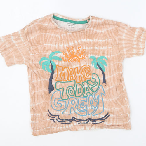 Primark Boys Orange Geometric 100% Cotton Basic T-Shirt Size 6-7 Years Round Neck Pullover - Make Today Great