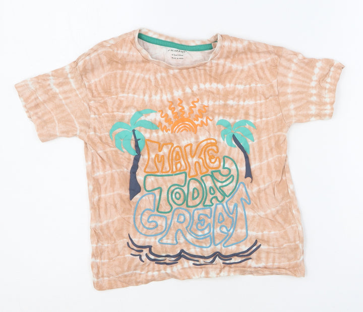 Primark Boys Orange Geometric 100% Cotton Basic T-Shirt Size 6-7 Years Round Neck Pullover - Make Today Great