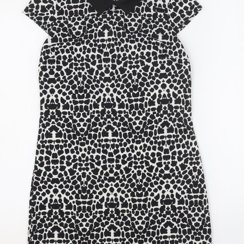 Dorothy Perkins Womens Black Geometric Polyester A-Line Size 6 Collared Button