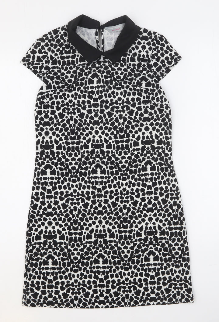 Dorothy Perkins Womens Black Geometric Polyester A-Line Size 6 Collared Button