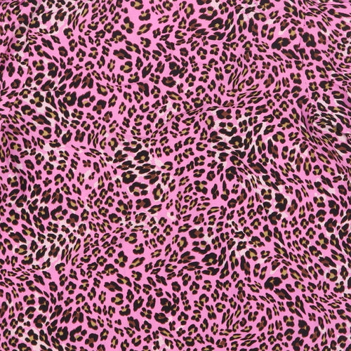 Marks and Spencer Womens Pink Animal Print Viscose Basic Button-Up Size 8 V-Neck - Leopard Print