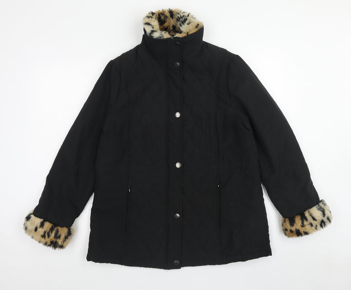 Finesse Womens Black Geometric Jacket Size 14 Zip