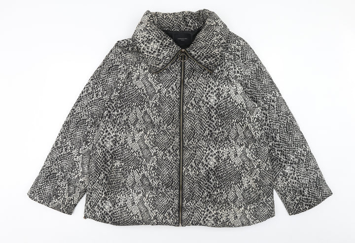 Cortefiel Womens Black Animal Print Jacket Size 16 Zip - Snake Print