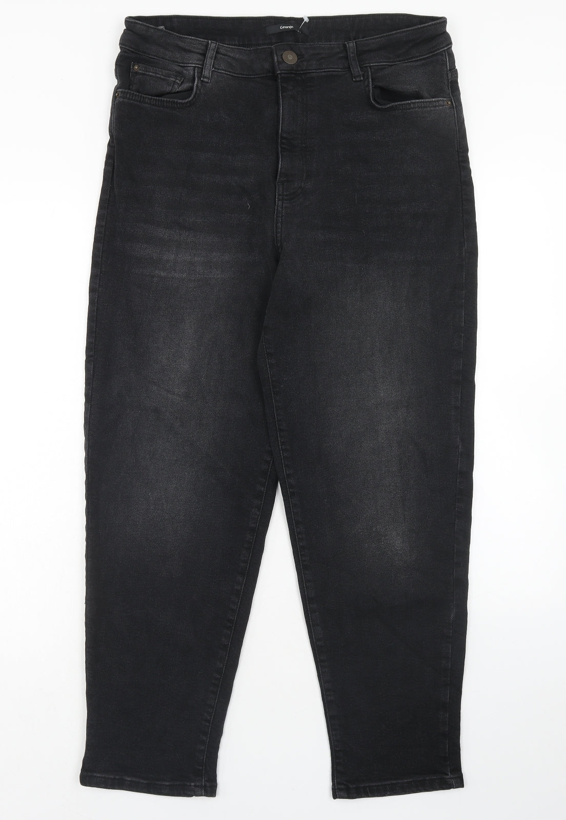 George Womens Black Cotton Straight Jeans Size 16 Regular Zip