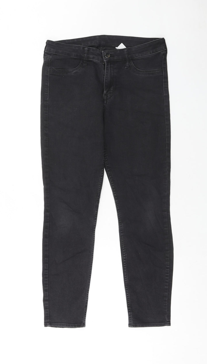 H&M Womens Black Cotton Straight Jeans Size 28 in Regular Button
