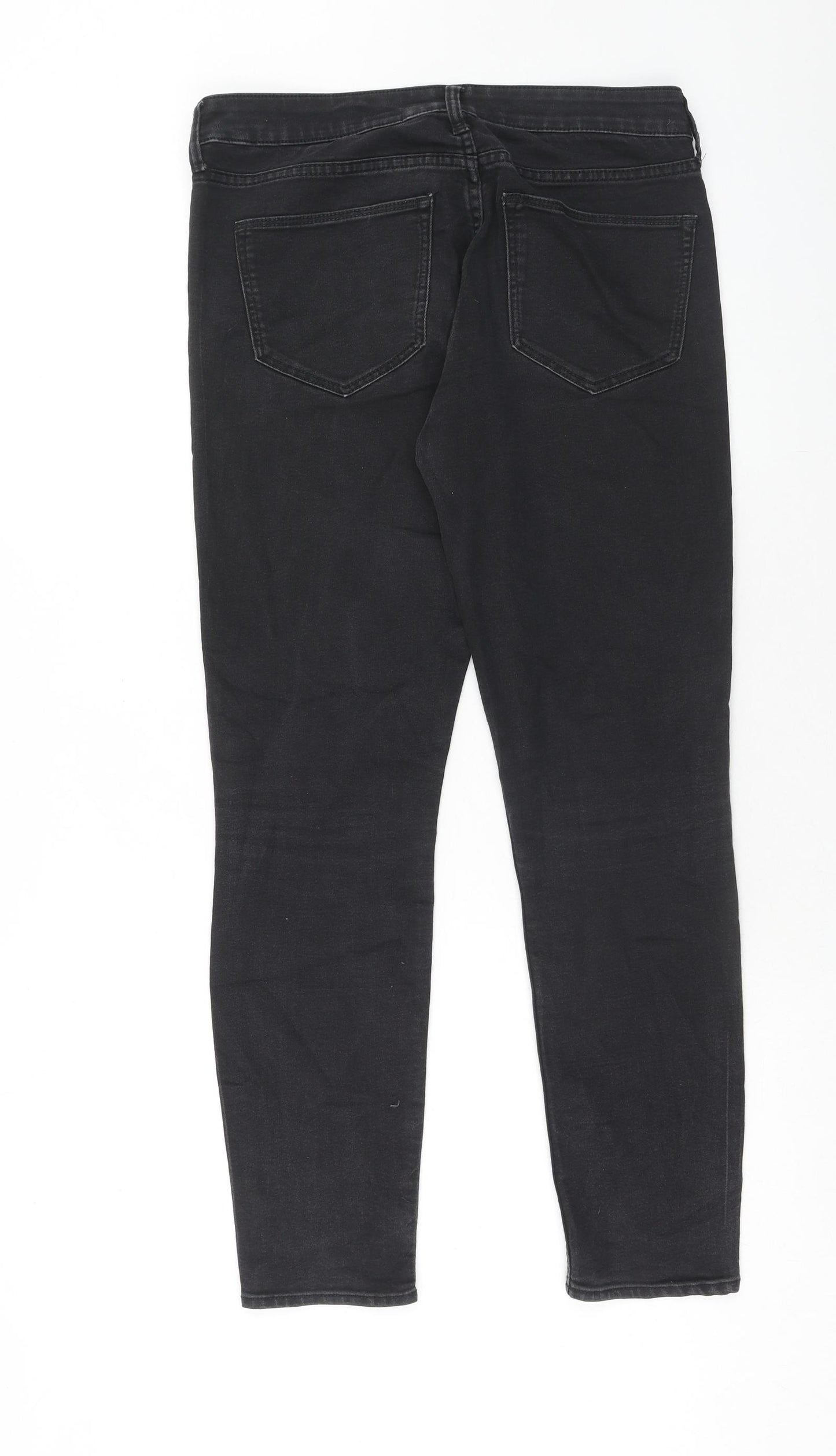 H&M Womens Black Cotton Straight Jeans Size 28 in Regular Button