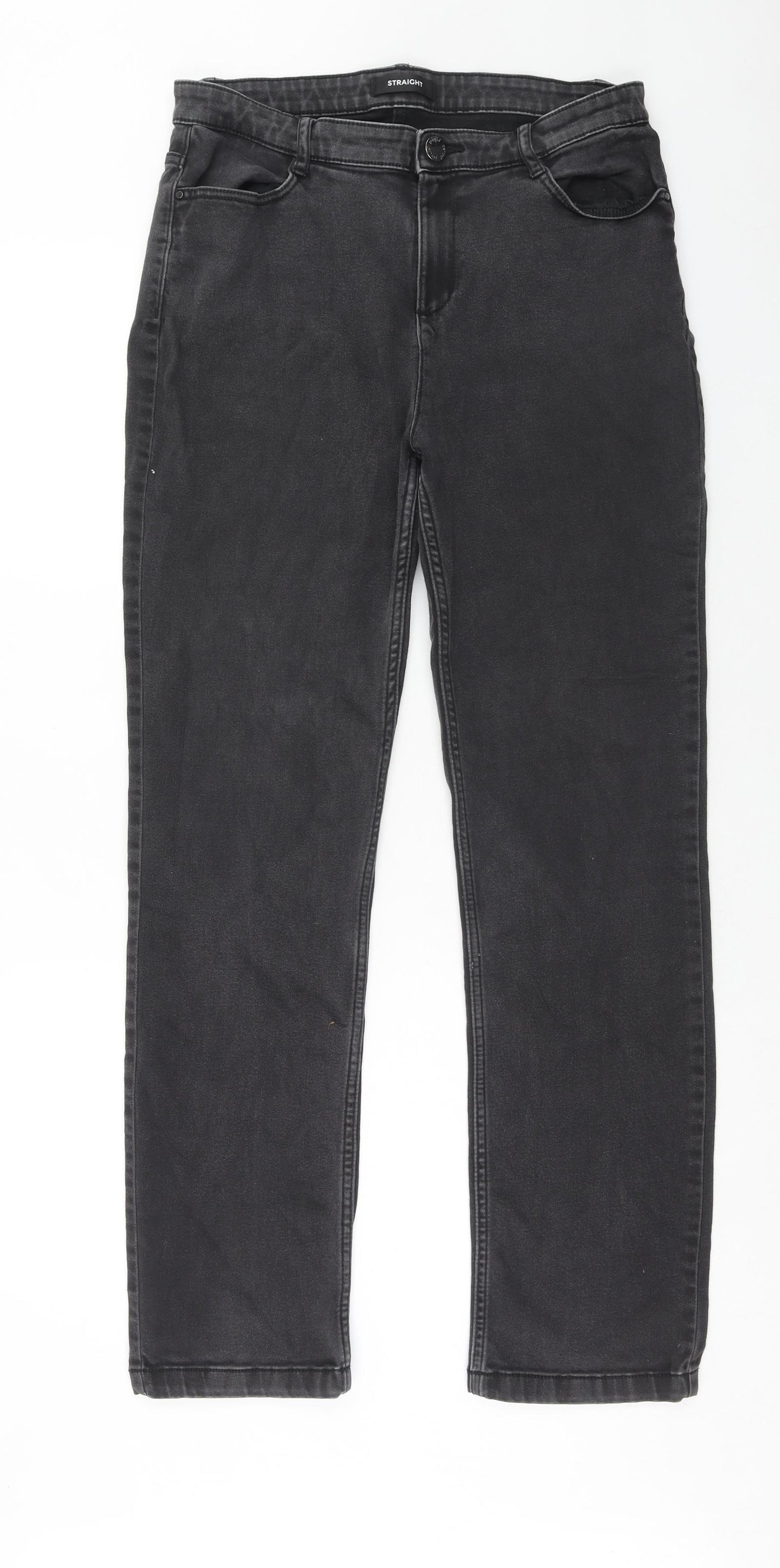 Marks and Spencer Womens Grey Cotton Straight Jeans Size 14 Regular Zip
