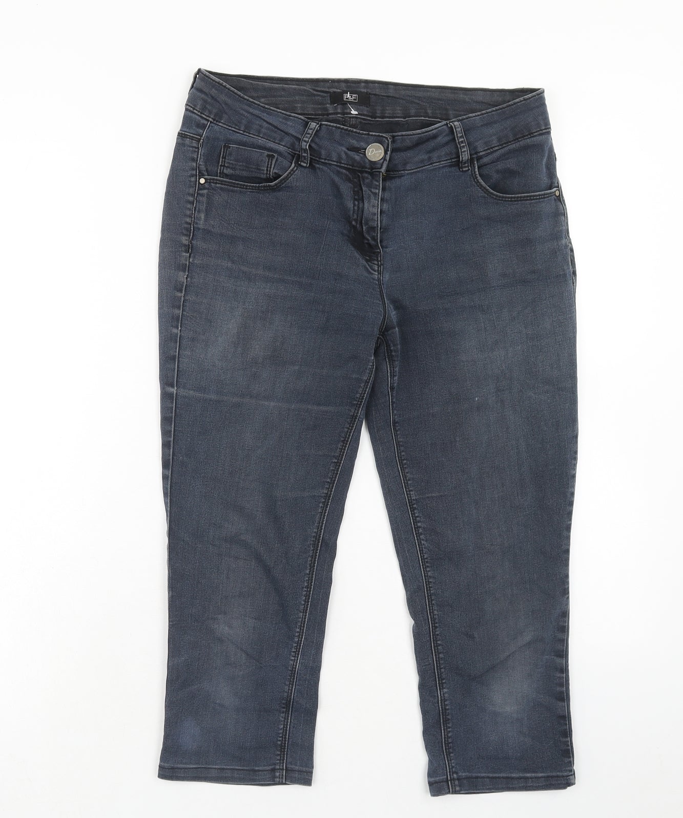 F&F Womens Blue Cotton Cropped Jeans Size 10 Regular Zip
