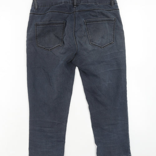 F&F Womens Blue Cotton Cropped Jeans Size 10 Regular Zip