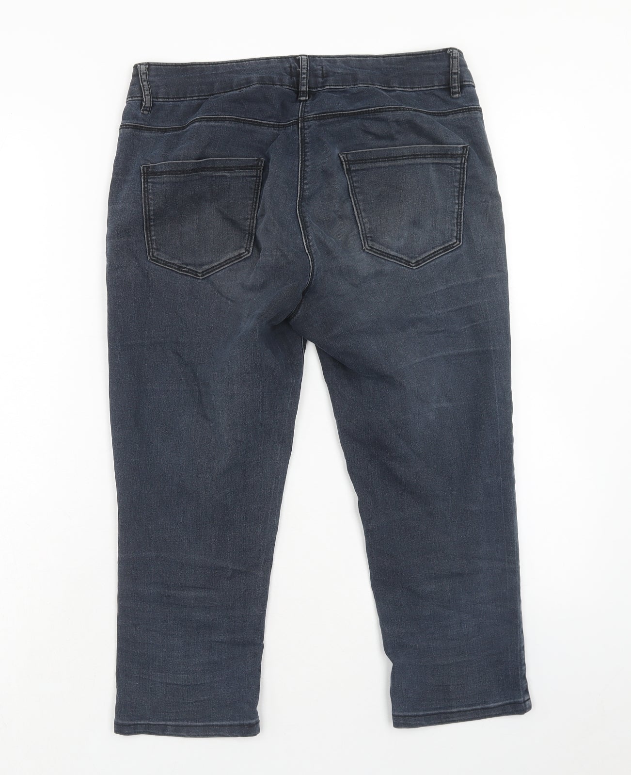 F&F Womens Blue Cotton Cropped Jeans Size 10 Regular Zip