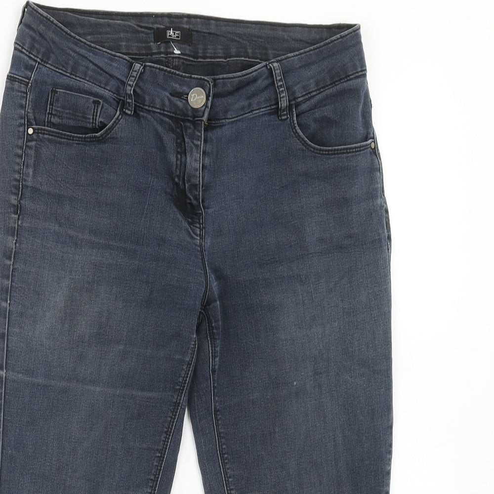 F&F Womens Blue Cotton Cropped Jeans Size 10 Regular Zip