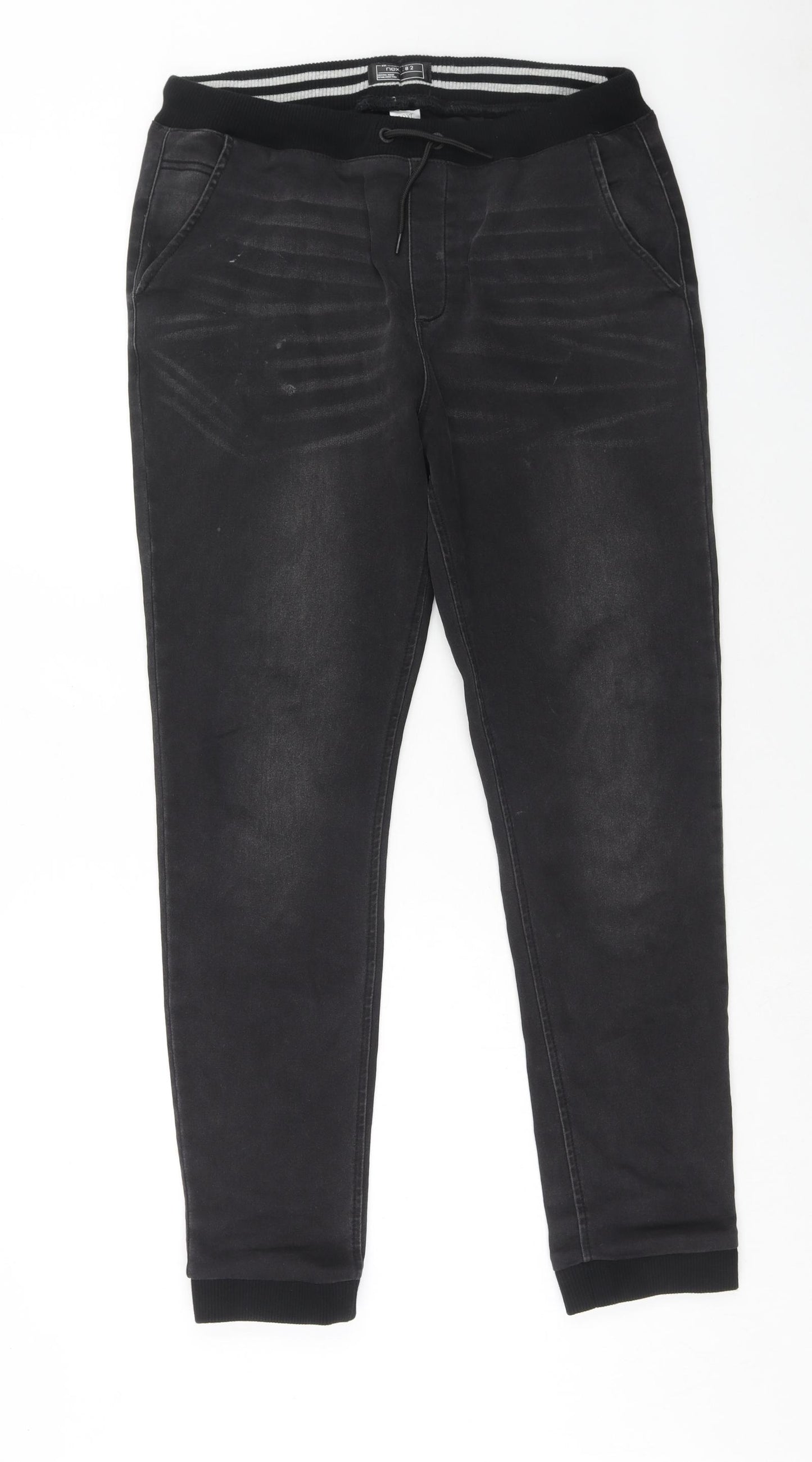 NEXT Boys Black Cotton Straight Jeans Size 16 Years Regular Drawstring