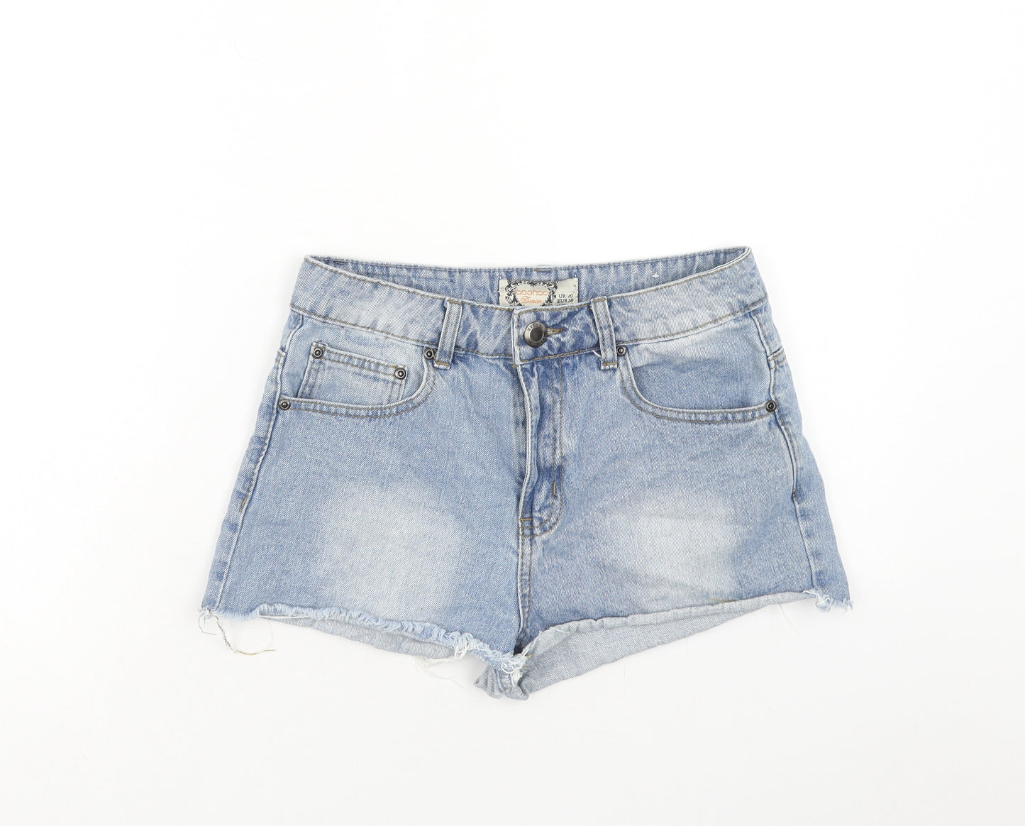 Boohoo Womens Blue Cotton Cut-Off Shorts Size 10 Regular Zip