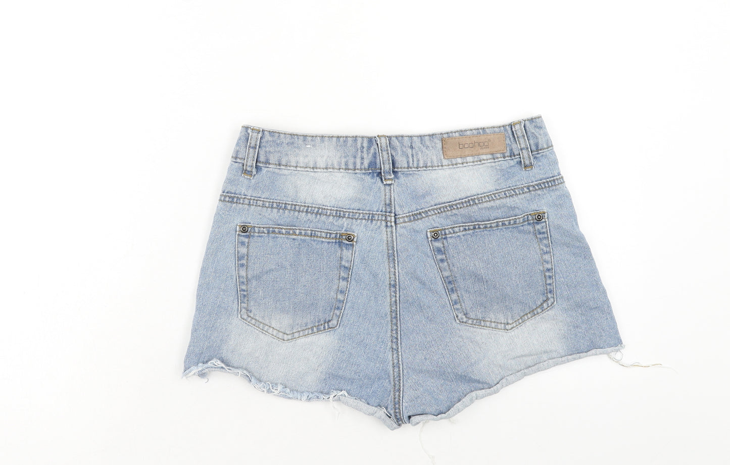 Boohoo Womens Blue Cotton Cut-Off Shorts Size 10 Regular Zip