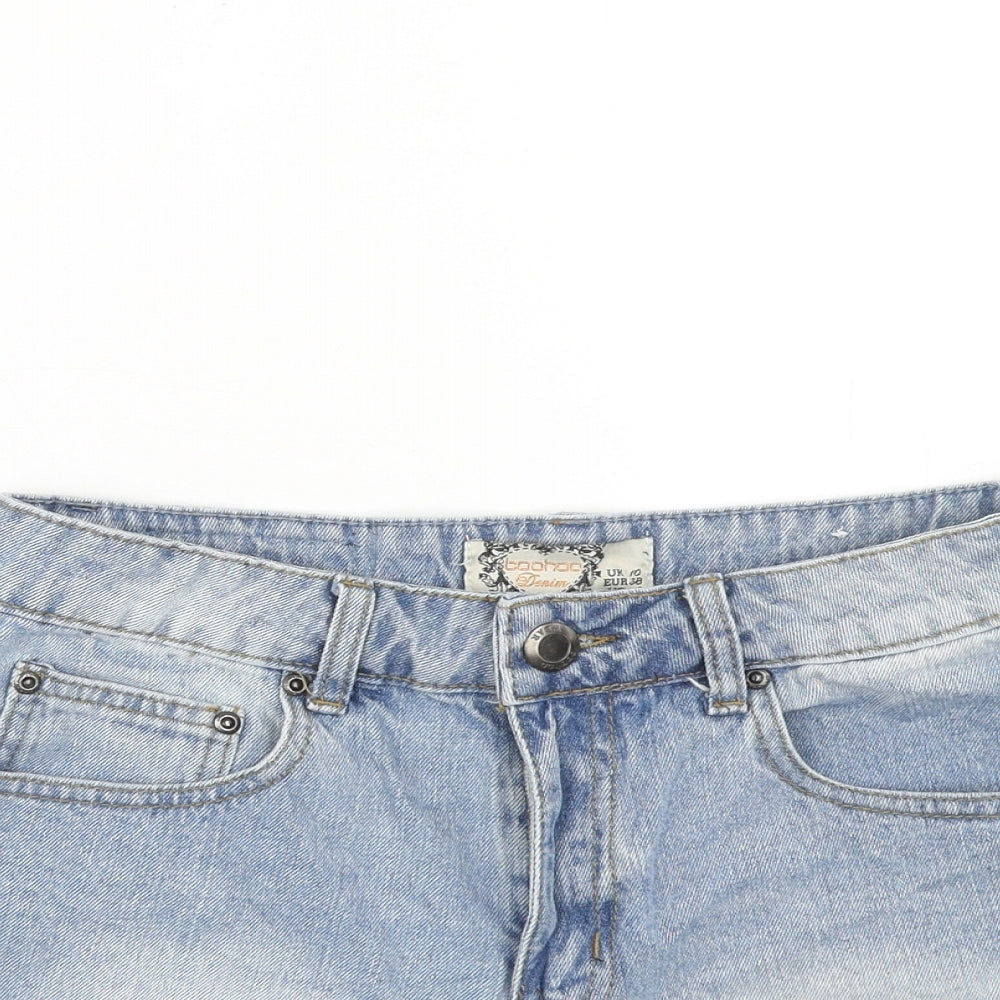 Boohoo Womens Blue Cotton Cut-Off Shorts Size 10 Regular Zip