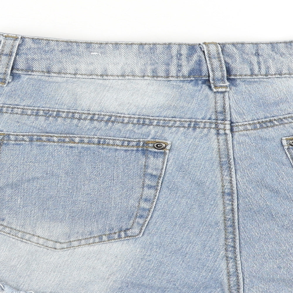 Boohoo Womens Blue Cotton Cut-Off Shorts Size 10 Regular Zip