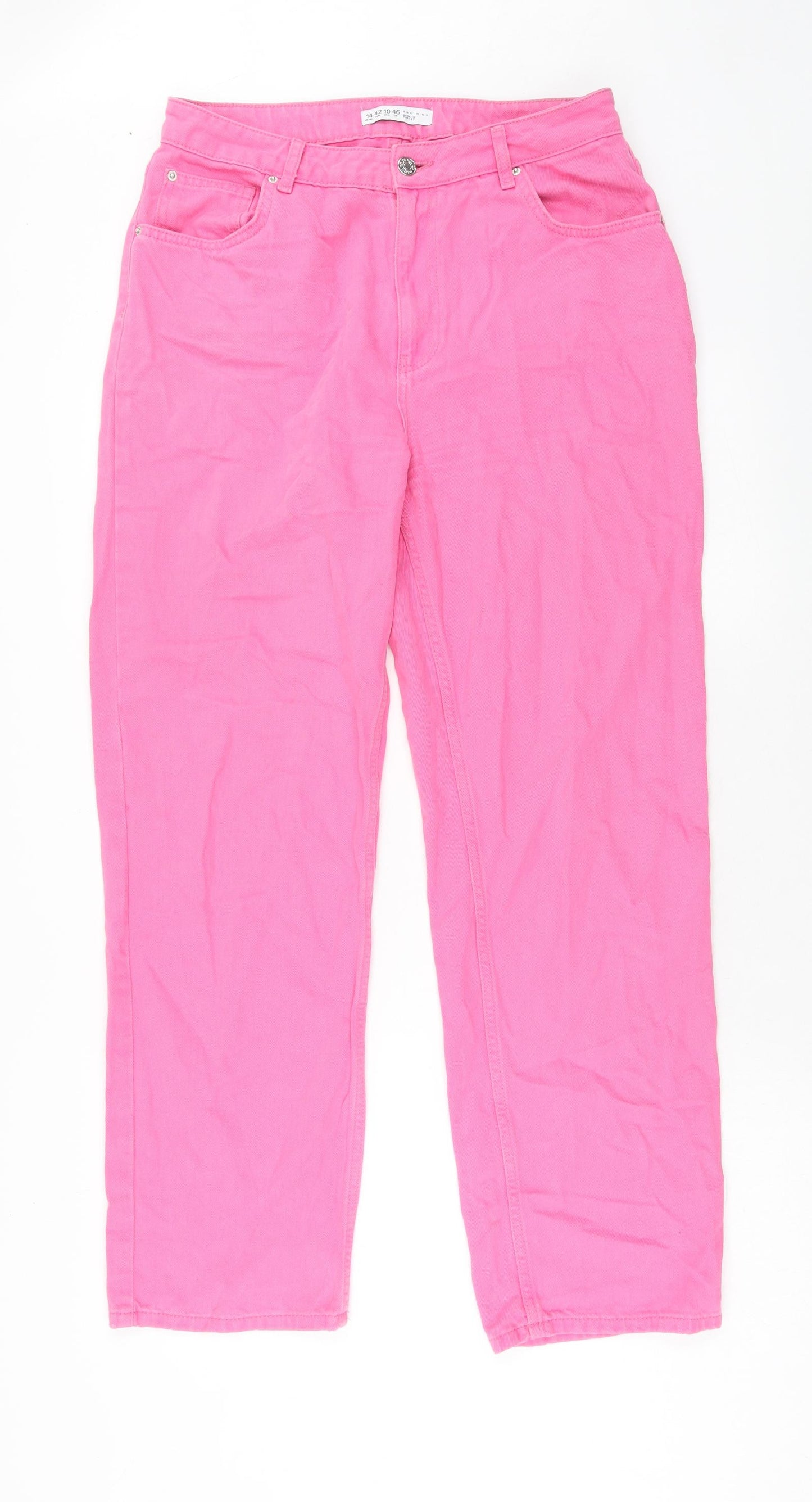 Denim & Co. Womens Pink Cotton Mom Jeans Size 14 Regular Zip