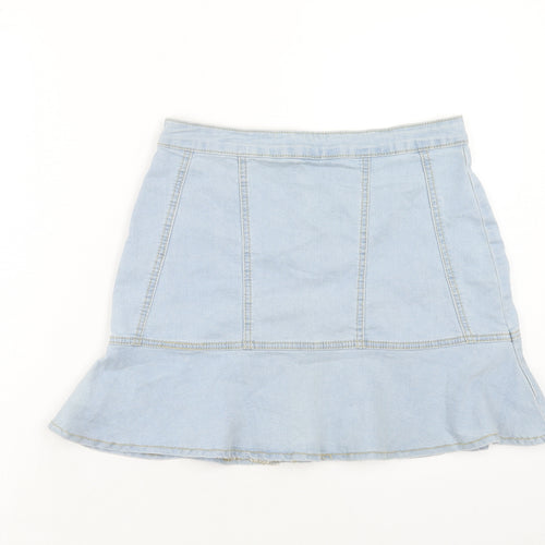 PRETTYLITTLETHING Womens Blue Cotton Trumpet Skirt Size L Zip