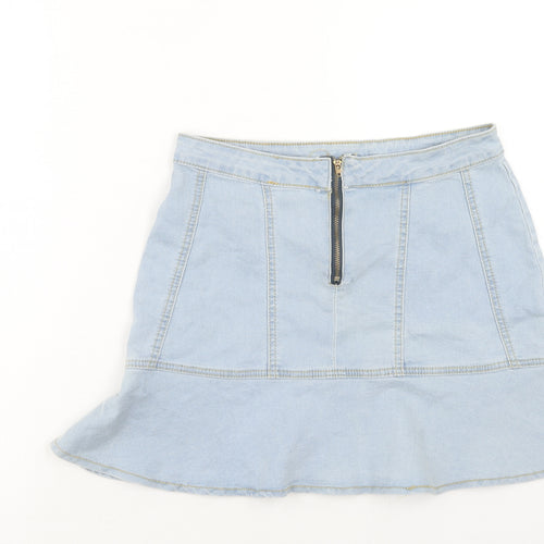PRETTYLITTLETHING Womens Blue Cotton Trumpet Skirt Size L Zip