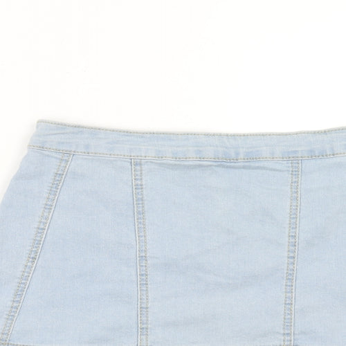PRETTYLITTLETHING Womens Blue Cotton Trumpet Skirt Size L Zip