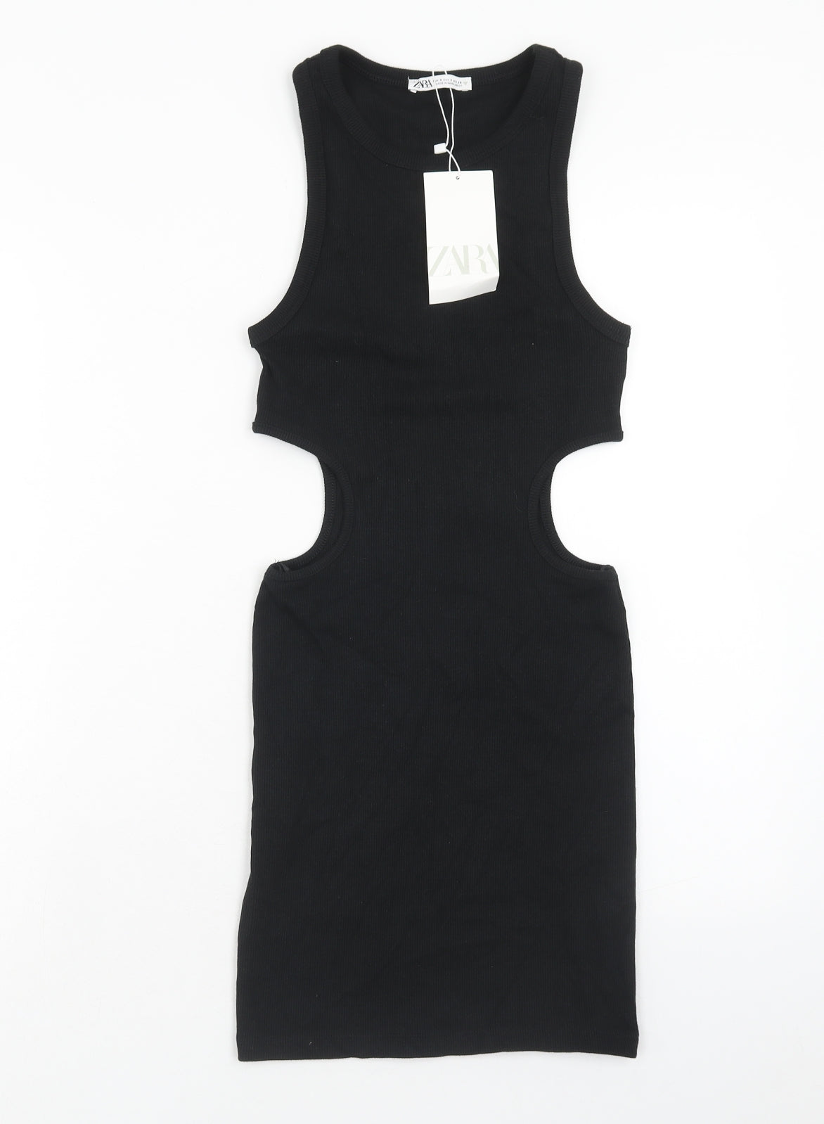 Zara Womens Black Cotton Bodycon Size S Round Neck Pullover
