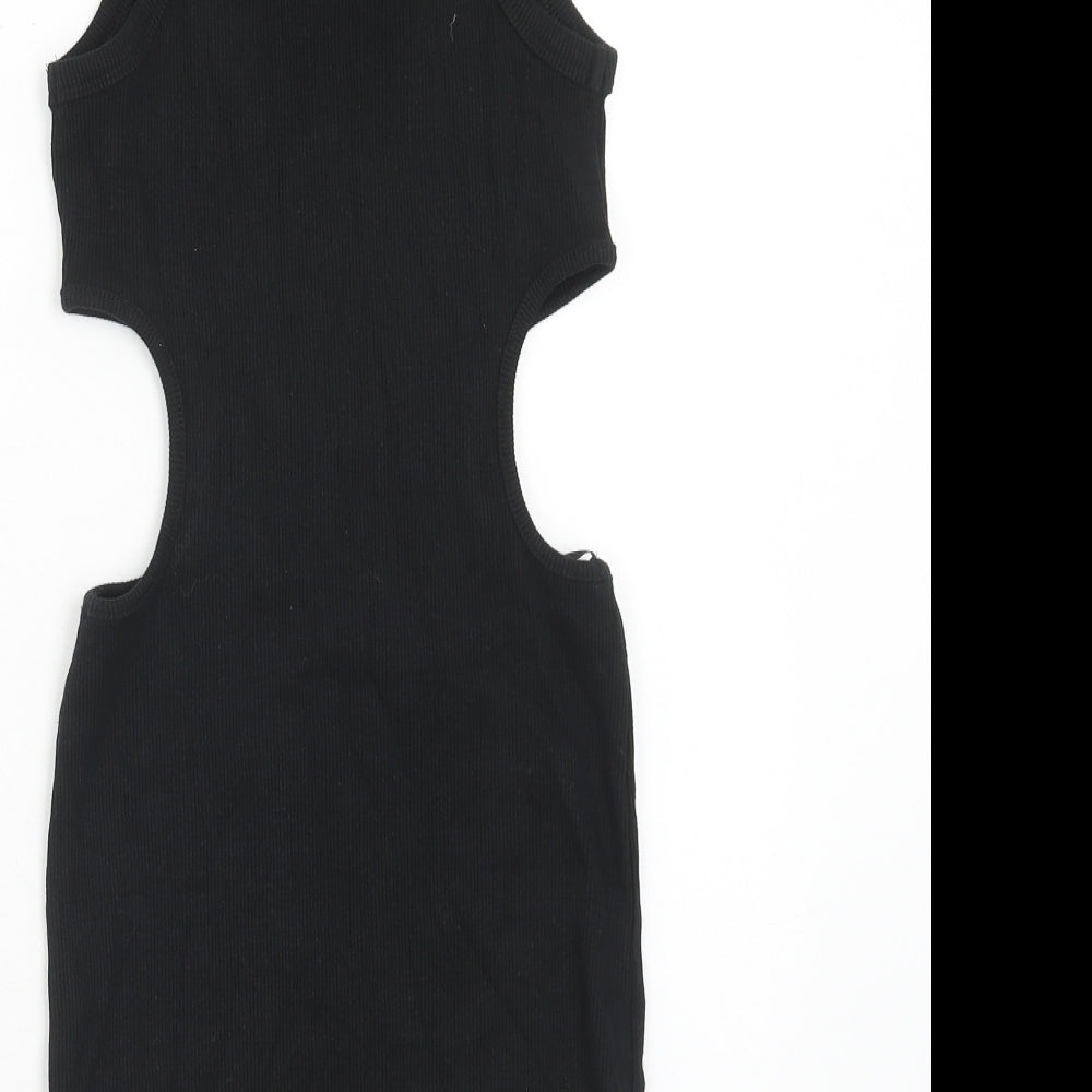 Zara Womens Black Cotton Bodycon Size S Round Neck Pullover