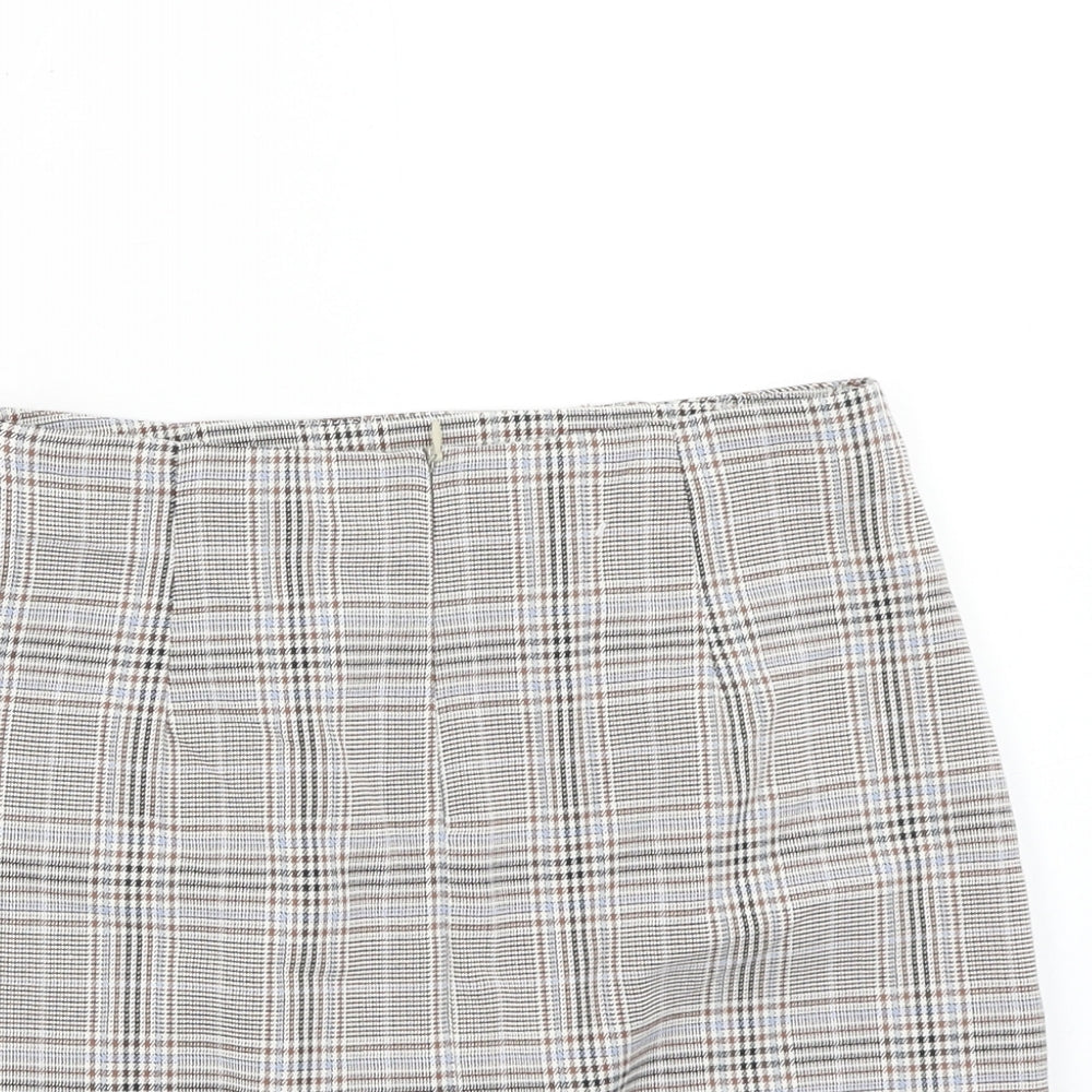 Zara Womens Brown Plaid Polyester Straight & Pencil Skirt Size S Zip