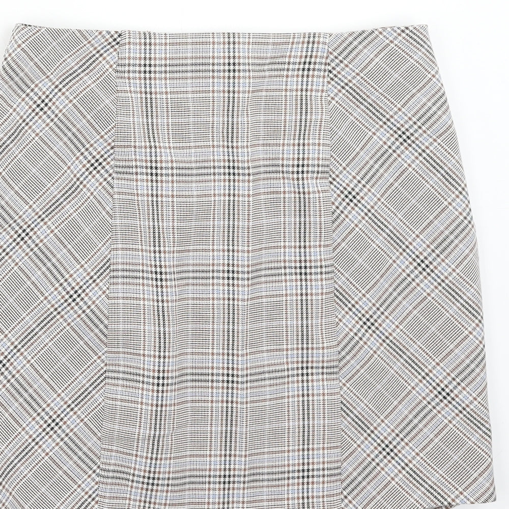 Zara Womens Brown Plaid Polyester Straight & Pencil Skirt Size S Zip