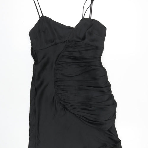 Zara Womens Black Polyester Bodycon Size S V-Neck Zip