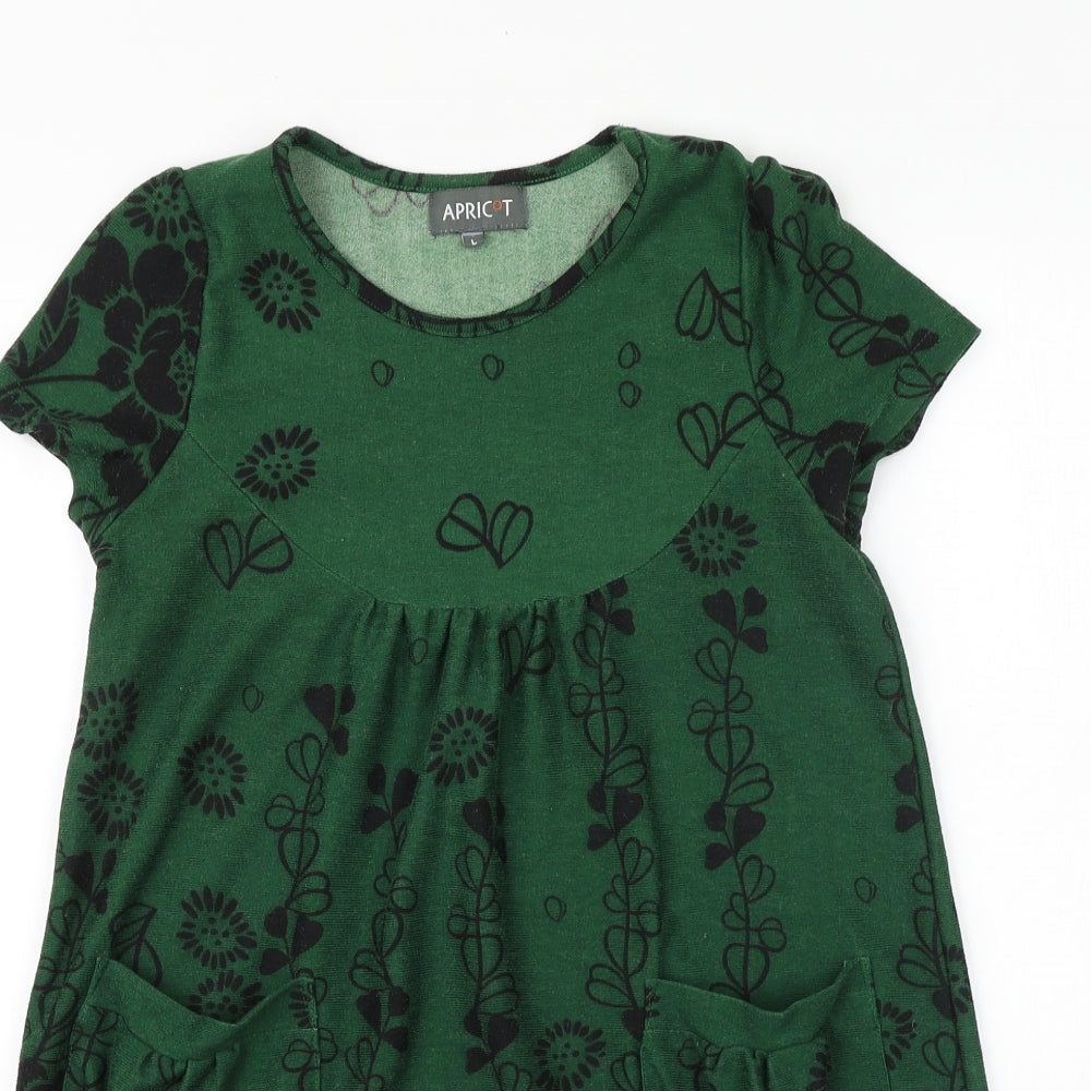 Apricot Womens Green Geometric 100% Cotton Basic T-Shirt Size L Round Neck