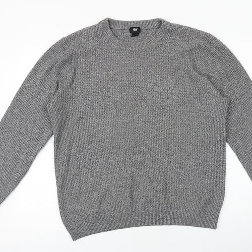 H&M Mens Grey Round Neck Acrylic Pullover Jumper Size M Long Sleeve