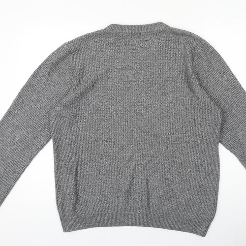 H&M Mens Grey Round Neck Acrylic Pullover Jumper Size M Long Sleeve
