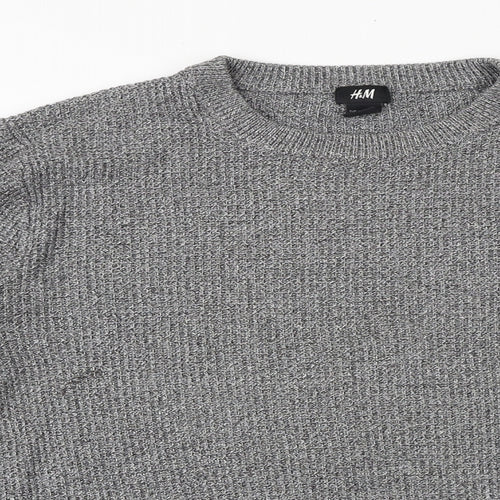 H&M Mens Grey Round Neck Acrylic Pullover Jumper Size M Long Sleeve
