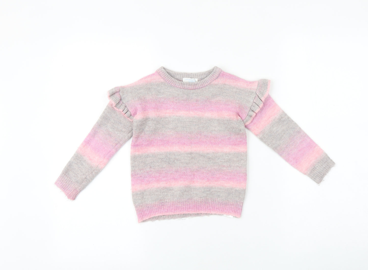 Primark Girls Pink Round Neck Striped 100% Merino Wool Pullover Jumper Size 2-3 Years Pullover
