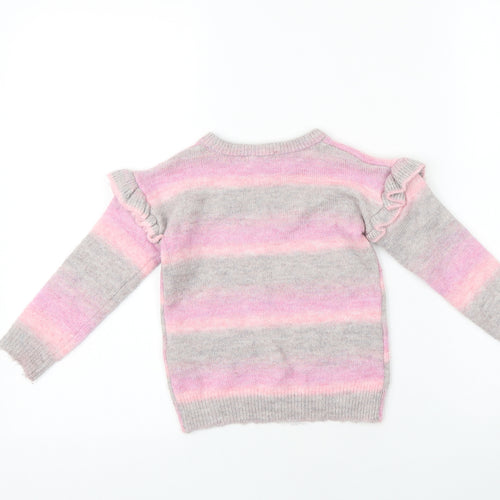 Primark Girls Pink Round Neck Striped 100% Merino Wool Pullover Jumper Size 2-3 Years Pullover