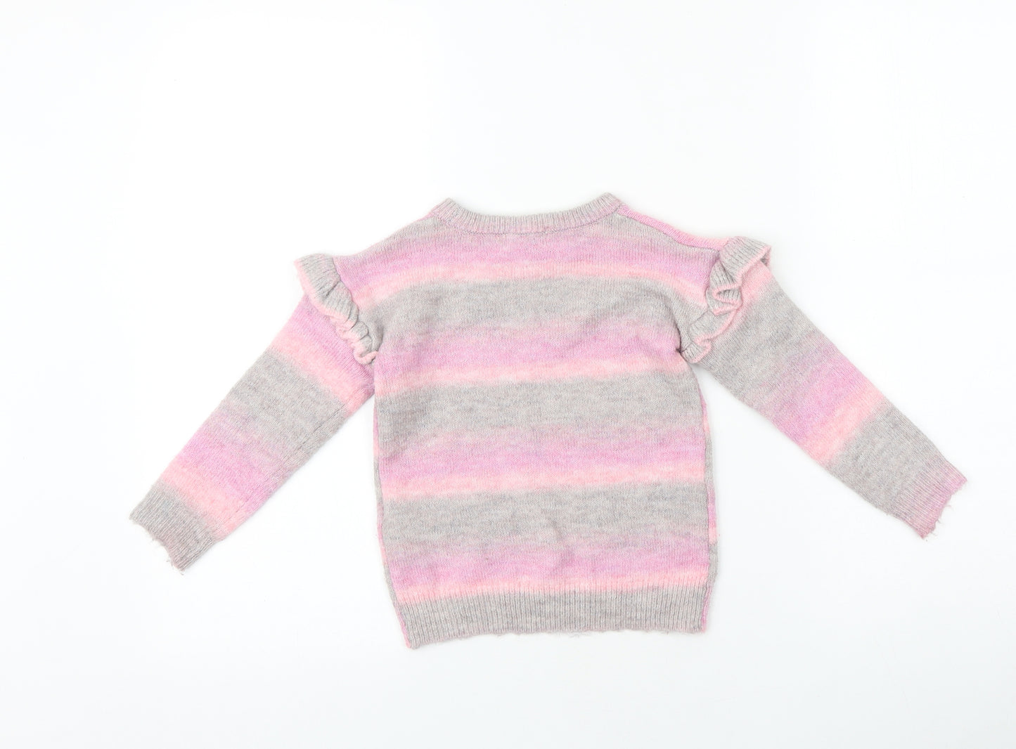 Primark Girls Pink Round Neck Striped 100% Merino Wool Pullover Jumper Size 2-3 Years Pullover