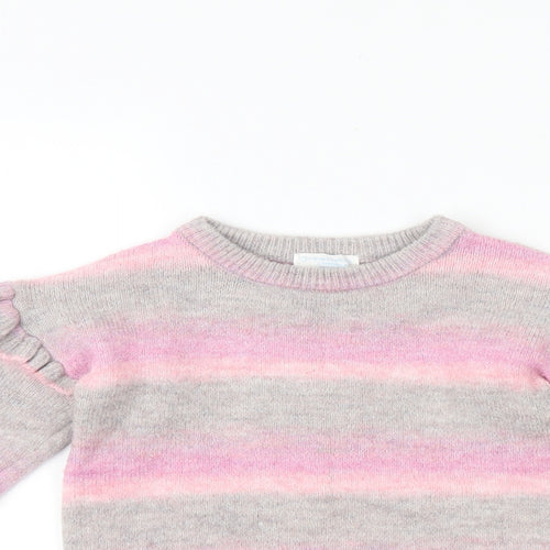 Primark Girls Pink Round Neck Striped 100% Merino Wool Pullover Jumper Size 2-3 Years Pullover