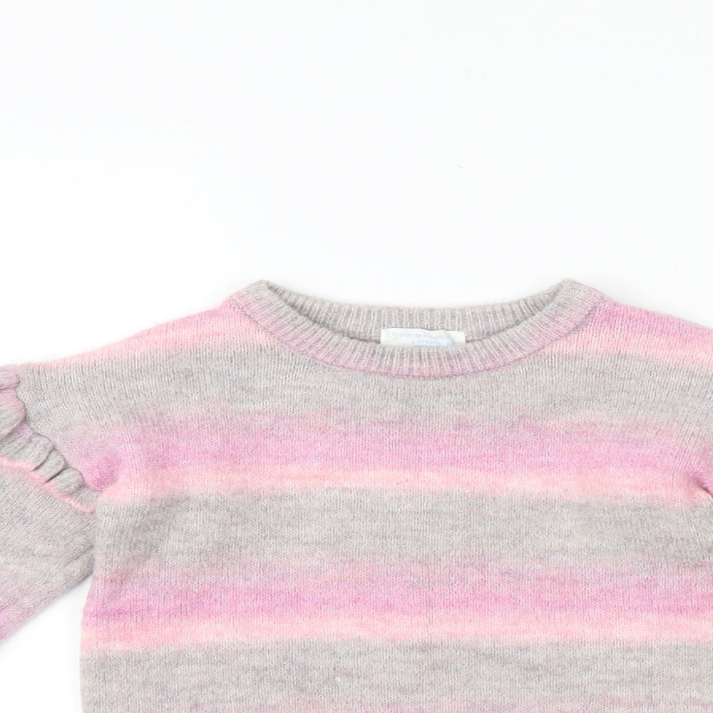 Primark Girls Pink Round Neck Striped 100% Merino Wool Pullover Jumper Size 2-3 Years Pullover